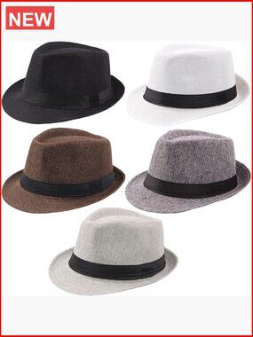 5 Pack Short Brim Fedora Classic Summer Beach Sun Hat Panama Cap